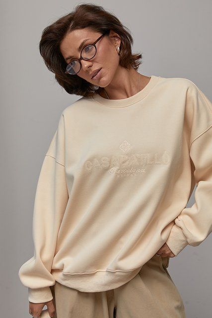 Жіночий утеплений світшот oversize з начосом - кремовий цвет, ONE SIZE (є розміри) 503791 фото