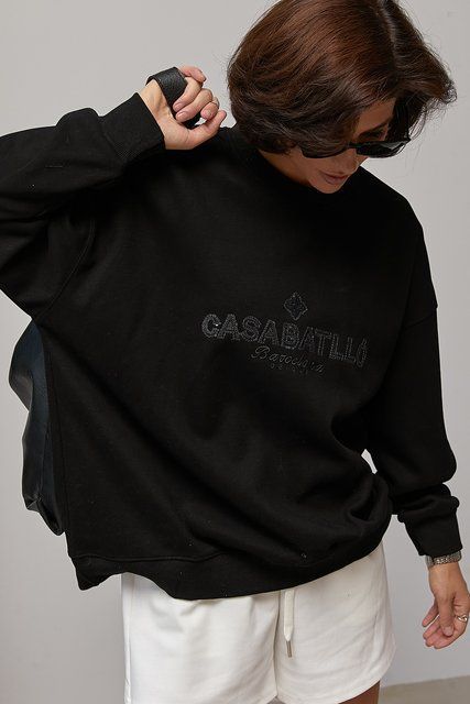 Жіночий утеплений світшот oversize з начосом - чорний цвет, ONE SIZE (є розміри) 503791 фото