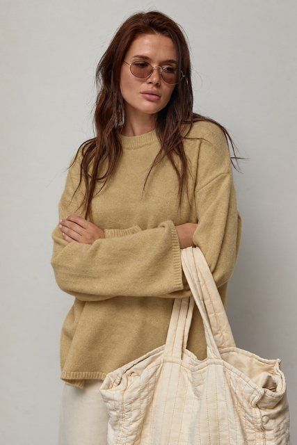 В&rsquo;язаний джемпер oversize з широкими рукавами - світло-коричневий цвет, ONE SIZE (є розміри) 9064 фото