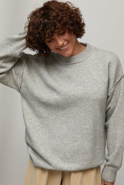 В&rsquo;язаний джемпер oversize з декоративними швами - сірий цвет, ONE SIZE (є розміри) 9047 фото