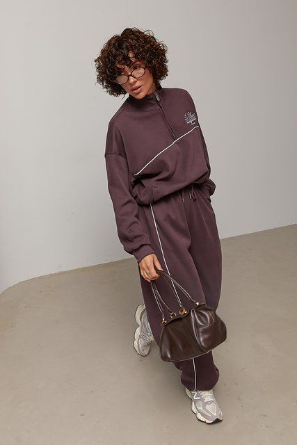 Теплий спортивний костюм oversize з контрастним кантом - баклажан цвет, M/L (є розміри) 50359 фото